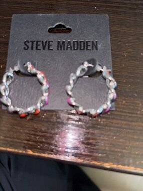 Steve Madden Iridescent Twisted Hoop Earrings